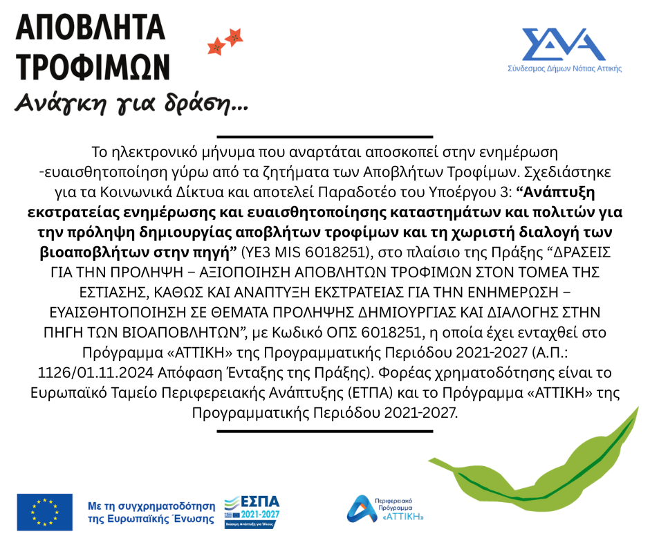 ΑΠΟΒΛΗΤΑ ΤΡΟΦΙΜΩΝ - ανάγκη για δράση .....